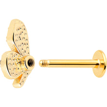 Load image into Gallery viewer, 16G 5/16 Red Blue Gem Gold Tone Butterfly Labret Monroe Tragus
