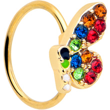 Load image into Gallery viewer, 20G 5/16 Red Blue Gem Gold Tone Butterfly Nose Hoop
