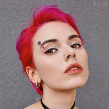 Load image into Gallery viewer, 16G 5/16 Red CZ Gem Black Double Heart Curved Eyebrow Ring
