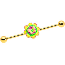 Load image into Gallery viewer, 14G Gold Tone Tie Dye Butterfly Style Industrial Barbell 38mm
