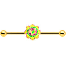 Load image into Gallery viewer, 14G Gold Tone Tie Dye Butterfly Style Industrial Barbell 38mm
