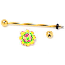 Load image into Gallery viewer, 14G Gold Tone Tie Dye Butterfly Style Industrial Barbell 38mm
