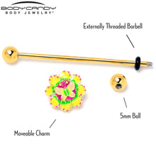 Load image into Gallery viewer, 14G Gold Tone Tie Dye Butterfly Style Industrial Barbell 38mm
