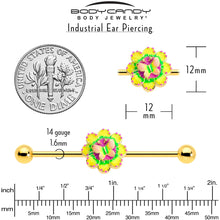 Load image into Gallery viewer, 14G Gold Tone Tie Dye Butterfly Style Industrial Barbell 38mm
