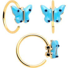 Load image into Gallery viewer, 20G Gold Tone Cherry Flower L Shape Nose Hoop Nose Bone Set of 3
