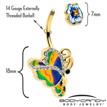 Load image into Gallery viewer, Clear Yellow Gem Gold Tone Butterfly Colors Double Mount Belly Ring
