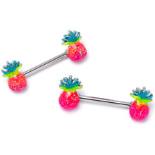 Load image into Gallery viewer, 14G 9/16 Hot Tropical Pineapple Barbell Nipple Ring Set
