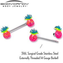 Load image into Gallery viewer, 14G 9/16 Hot Tropical Pineapple Barbell Nipple Ring Set

