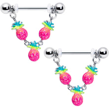 Load image into Gallery viewer, 14G 9/16 Hot Tropical Pineapple Dangle Barbell Nipple Ring Set
