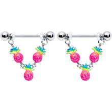 Load image into Gallery viewer, 14G 9/16 Hot Tropical Pineapple Dangle Barbell Nipple Ring Set
