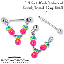 Load image into Gallery viewer, 14G 9/16 Hot Tropical Pineapple Dangle Barbell Nipple Ring Set
