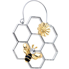 Load image into Gallery viewer, Clear Gem Bee Honeycomb Flower Tunnel Plug Earrings
