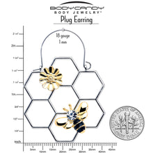 Load image into Gallery viewer, Clear Gem Bee Honeycomb Flower Tunnel Plug Earrings

