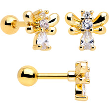 Load image into Gallery viewer, 16G 1/4 Clear CZ Gem Gold Tone Bee Hive Luv Cartilage Earring Set of 2

