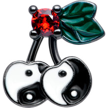 Load image into Gallery viewer, 16G 1/4 Red CZ Gem Black Yin Yang Cherry Cartilage Tragus Earring
