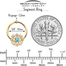 Load image into Gallery viewer, 16G 3/8 Blue CZ Gem Gold Tone Flower Ring Hinged Segment Ring
