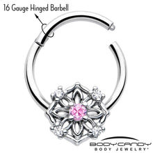 Load image into Gallery viewer, 16G 3/8 Pink CZ Gem Flower Circle Hinged Segment Ring
