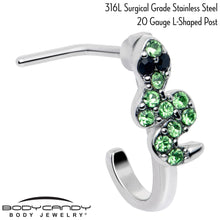 Load image into Gallery viewer, 20G 7mm Green Gem Snake Sweetie Faux Hoop L Shape Nose Ring
