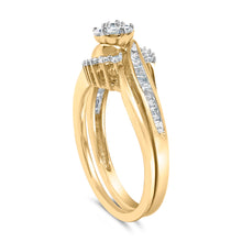 Load image into Gallery viewer, 14K Yellow Gold Plated Sterling Silver 1/2 Cttw Diamond Cluster Spiral Bridal Set
