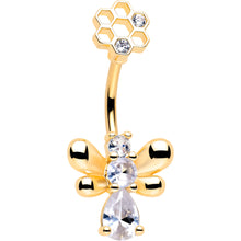 Load image into Gallery viewer, Clear CZ Gem Gold Tone Bee Hive Luv Double Mount Belly Ring
