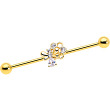 Load image into Gallery viewer, 14G Clear CZ Gem Gold Tone Bee Hive Luv Industrial Barbell 38mm
