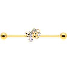 Load image into Gallery viewer, 14G Clear CZ Gem Gold Tone Bee Hive Luv Industrial Barbell 38mm
