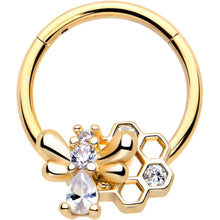 Load image into Gallery viewer, 16G 3/8 Clear CZ Gem Gold Tone Bee Hive Luv Hinged Segment Ring
