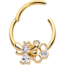 Load image into Gallery viewer, 16G 3/8 Clear CZ Gem Gold Tone Bee Hive Luv Hinged Segment Ring
