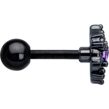 Load image into Gallery viewer, 16G 1/4 Purple CZ Gem Black Flower Ring Cartilage Tragus Earring
