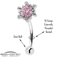 Load image into Gallery viewer, 16G 5/16 Pink CZ Gem Snowflake Glam Curved Eyebrow Ring
