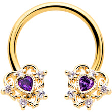 Load image into Gallery viewer, 16G 3/8 Purple CZ Gem Gold Tone Heart of Love Horseshoe

