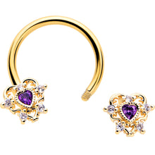 Load image into Gallery viewer, 16G 3/8 Purple CZ Gem Gold Tone Heart of Love Horseshoe
