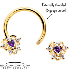 Load image into Gallery viewer, 16G 3/8 Purple CZ Gem Gold Tone Heart of Love Horseshoe
