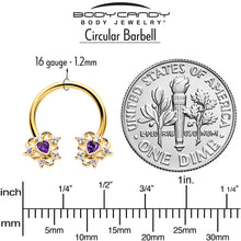 Load image into Gallery viewer, 16G 3/8 Purple CZ Gem Gold Tone Heart of Love Horseshoe

