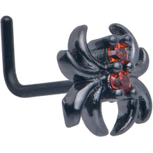 Load image into Gallery viewer, 20G 7mm Red CZ Gem Black Sleek Spider L Shape Nose Ring
