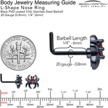 Load image into Gallery viewer, 20G 7mm Red CZ Gem Black Sleek Spider L Shape Nose Ring
