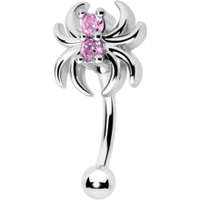 Load image into Gallery viewer, 16G 5/16 Pink CZ Gem Sleek Spider Curved Eyebrow Ring
