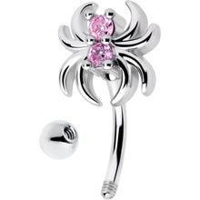 Load image into Gallery viewer, 16G 5/16 Pink CZ Gem Sleek Spider Curved Eyebrow Ring
