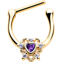 Load image into Gallery viewer, 16G 5/16 Purple CZ Gem Gold Tone Heart of Love Cartilage Clicker
