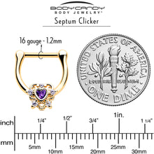 Load image into Gallery viewer, 16G 5/16 Purple CZ Gem Gold Tone Heart of Love Cartilage Clicker
