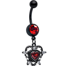 Load image into Gallery viewer, Red CZ Gem Black Double Heart Dangle Belly Ring

