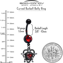 Load image into Gallery viewer, Red CZ Gem Black Double Heart Dangle Belly Ring
