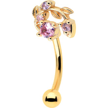 Load image into Gallery viewer, 16G 5/16 Pink Gem Gold Tone Twining Vine Curved Eyebrow Ring
