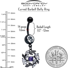 Load image into Gallery viewer, Purple Clear Gem Black Twining Vine Dangle Belly Ring
