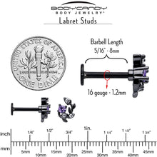 Load image into Gallery viewer, 16G 5/16 Purple Clear Gem Black Twining Vine Labret Monroe Tragus
