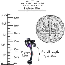 Load image into Gallery viewer, 16G 5/16 Purple Gem Black Twining Vine Curved Eyebrow Ring
