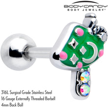 Load image into Gallery viewer, 16G 1/4 Aurora Gem Fanciful Green Mushroom Cartilage Tragus Earring
