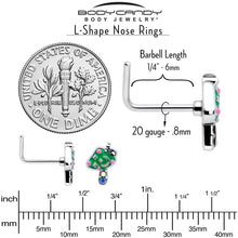 Load image into Gallery viewer, 20G 7mm Aurora Gem Fanciful Green Mushroom L Shape Nose Ring
