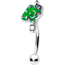 Load image into Gallery viewer, 16G 5/16 Aurora Gem Fanciful Green Mushroom Curved Eyebrow Ring
