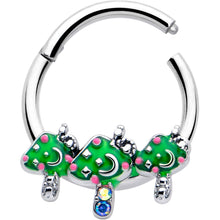 Load image into Gallery viewer, 16G 3/8 Aurora Gem Fanciful Green Mushroom Trio Hinged Segment Ring
